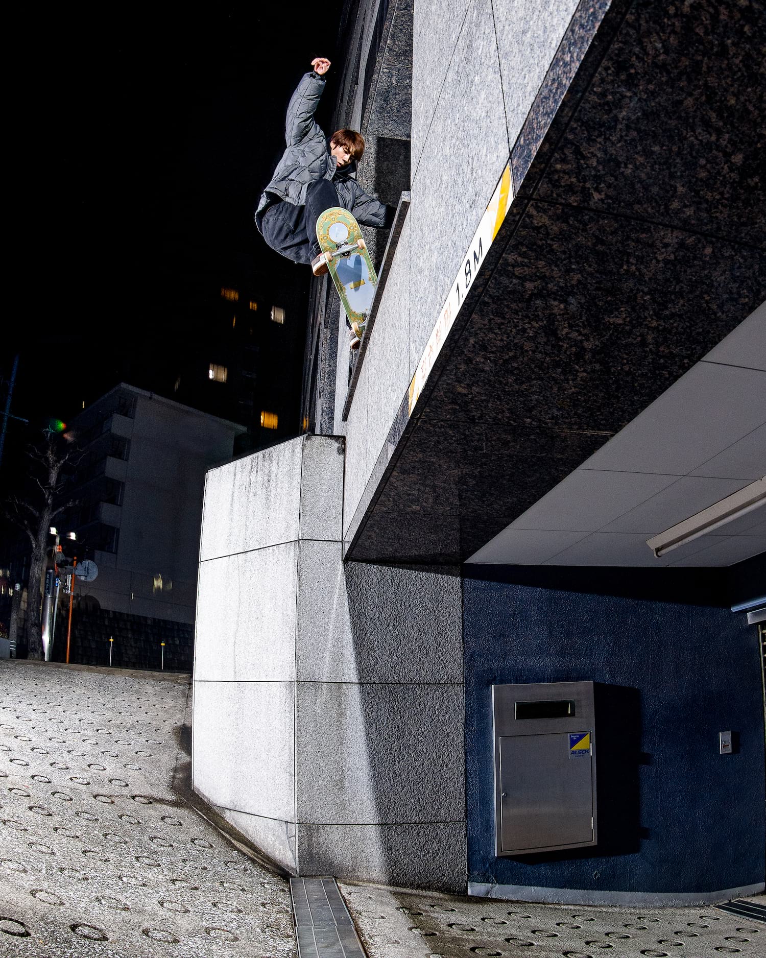 When we got here I was like, Where’s the spot? Yuto goes second story on a frontside 5-0. Good reminder to always keep your head up